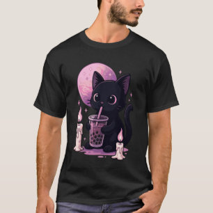 Zwarte Kat Drinkt Boba Goth Bubble Tea T-shirt