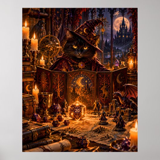 Zwarte Kat Dungeon Master Fantasy Kunst Poster (Voorkant)