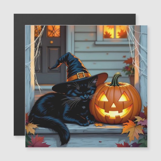 Zwarte kat dutten op pompoen Halloween (Voorkant / Achterkant)