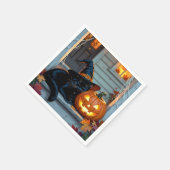 Zwarte kat dutten op pompoen Halloween Servet (Hoek)