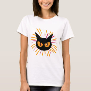 Zwarte kat eenvoudig vuurwerk t-shirt