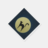 Zwarte kat eenvoudige elegante silhouette en maan servet (Hoek)