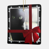 Zwarte Kat Eerste Kerstmis Foto Lijst Rood Bow Keramisch Ornament (Links)
