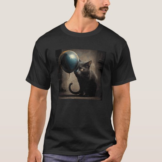 Zwarte Kat Eet Ballon T-shirt (Voorkant)