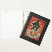 Zwarte kat eet Japanse ramen voor Halloween Planner (Display)
