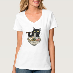 Zwarte kat eet Ramen Japan-stijl T-shirt