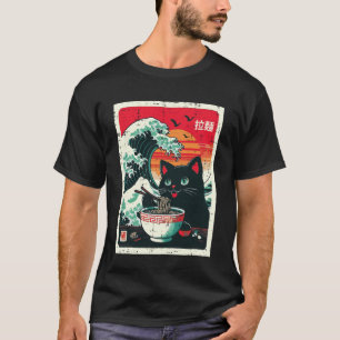 Zwarte Kat Eet Ramen Japanse Golf Noedel Vrouwen T-shirt