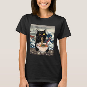 Zwarte Kat Eet Ramen Noedels Japanse Golf Kunst F T-shirt