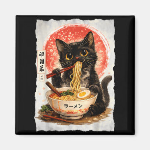 Zwarte kat eet Ramen Schattige Kawaii Anime Kat Magneet