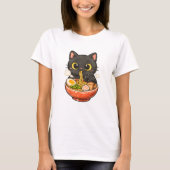Zwarte Kat Eet Ramen & Sms't T-Shirt (Voorkant)