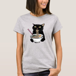 Zwarte Kat Eet Ramen T-shirt