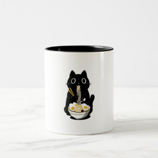 Zwarte Kat Eet Ramen Tweekleurige Koffiemok