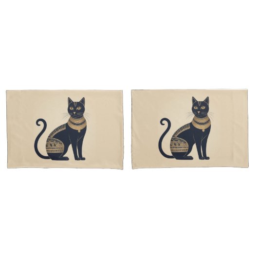 Zwarte Kat Egyptisch-Geïnspireerde Crème Kussensloop (Voorkant-Set)