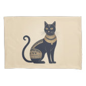 Zwarte Kat Egyptisch-Geïnspireerde Crème Kussensloop (Voorkant-Links)