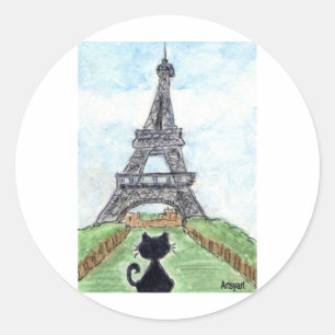 ZWARTE KAT EIFFEL TOWER RONDE STICKER