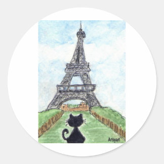 ZWARTE KAT EIFFEL TOWER RONDE STICKER