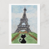 Zwarte kat Eiffeltoren aquarel briefkaart (Voorkant)