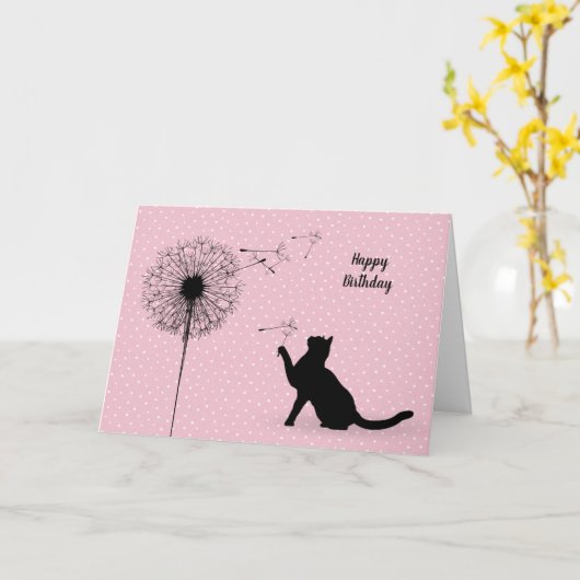 Zwarte kat en andelion kaart (Gele Bloem)