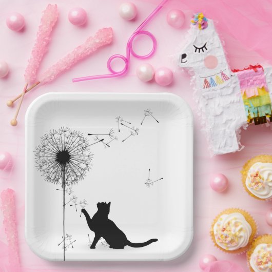 Zwarte kat en andelion papieren bordje (Feest)