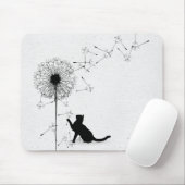 Zwarte kat en andelionzaad muismat (Met muis)