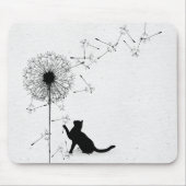 Zwarte kat en andelionzaad muismat (Voorkant)