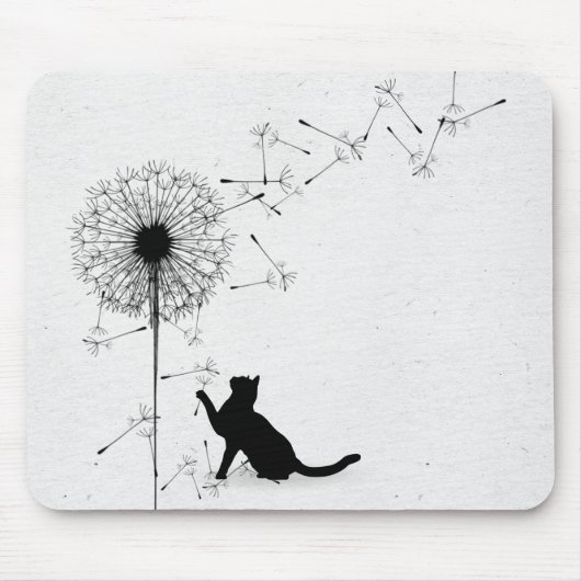 Zwarte kat en andelionzaad muismat (Voorkant)