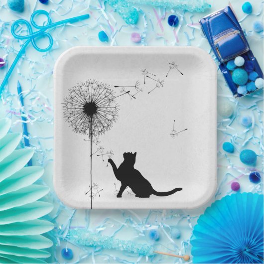 Zwarte kat en andelionzaad papieren bordje (Feest)