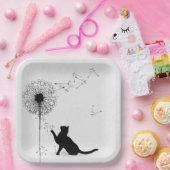 Zwarte kat en andelionzaad papieren bordje (Feest)