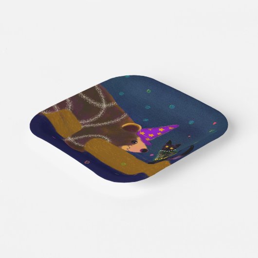 Zwarte kat en Beer Halloween Papier Bord (Gebogen)