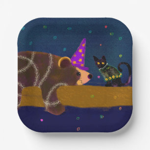 Zwarte kat en Beer Halloween Papier Bord