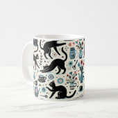 Zwarte kat en bloem koffiemok (Voorkant links)