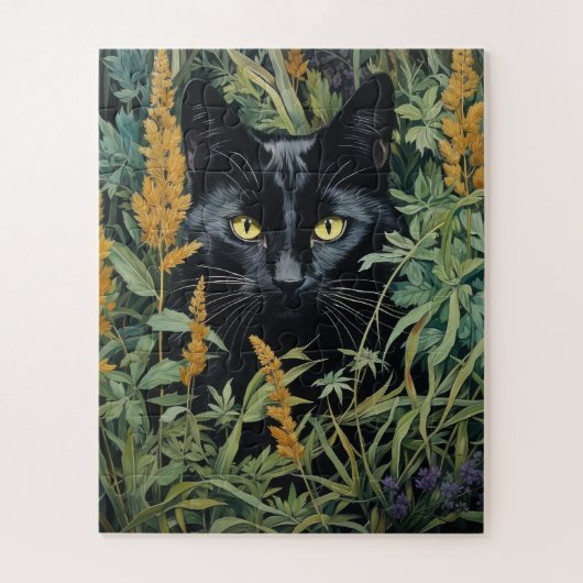Zwarte kat en bloemen legpuzzel (Verticaal)