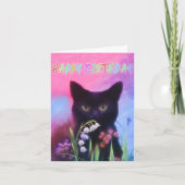 ZWARTE KAT EN BLOEMEN VERJAARDAG KAART (Voorkant)