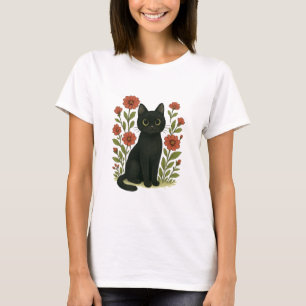 Zwarte kat en bloementuin Dames T-shirt