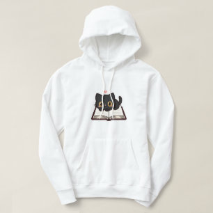 Zwarte Kat en Boek Geborduurde Comfort Kleuren T-s Hoodie