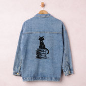 Zwarte kat en boeken – minimalistisch design denim jacket (Hangar)