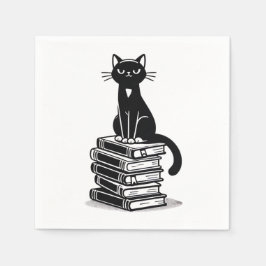 Zwarte kat en boeken – minimalistisch design servet
