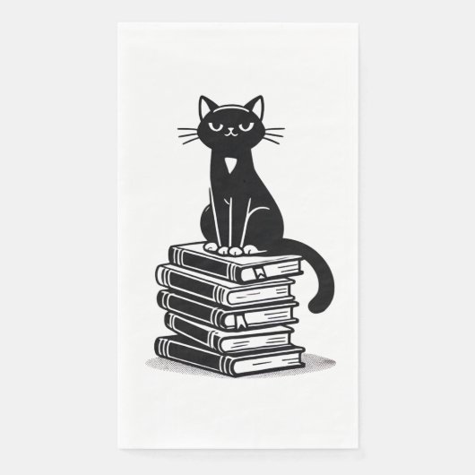 Zwarte kat en boeken – minimalistisch design servet (Voorkant)