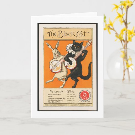 Zwarte kat en Bunny-spelbanjo Kaart (Gele Bloem)