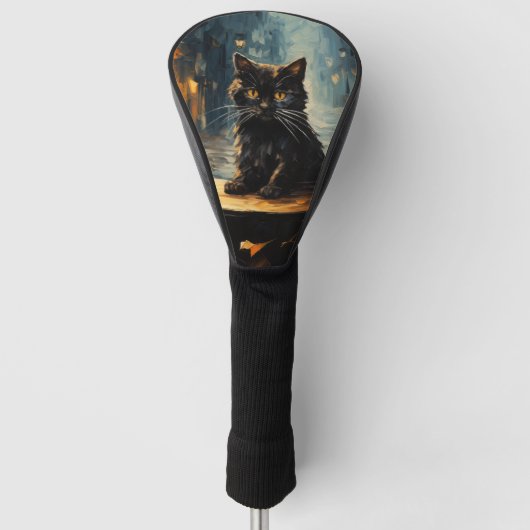 Zwarte Kat en Café 's Nachts Golfheadcover (Voorkant)