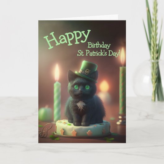Zwarte kat en Cake Birthday St. Patrick's Day Feestdagen Kaart (Voorkant)