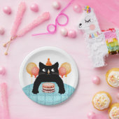 Zwarte kat en cake papieren bordje (Feest)