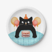 Zwarte kat en cake papieren bordje (Voorkant)