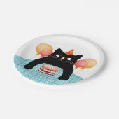 Zwarte kat en cake papieren bordje (Gekanteld)