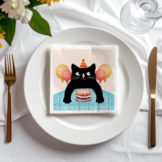 Zwarte kat en cake servet