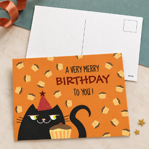 Zwarte Kat en Cupcakes Verjaardag Feestdagenkaart