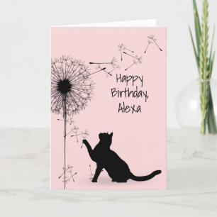 Zwarte kat en Dandelion Birthday Kaart