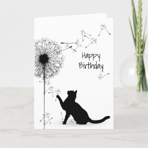 Zwarte kat en Dandelion Birthday Kaart