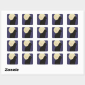 Zwarte kat en de maan vierkante sticker (Vel)