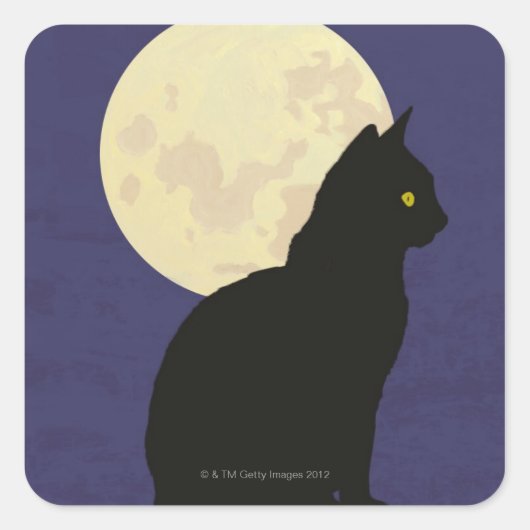 Zwarte kat en de maan vierkante sticker (Voorkant)